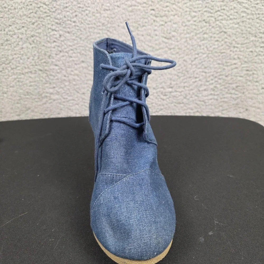 UNR8ED‎ Boots Womens Size 11 Blue Denim Lace Up Cork Wedge Ankle Booties SANDY2
